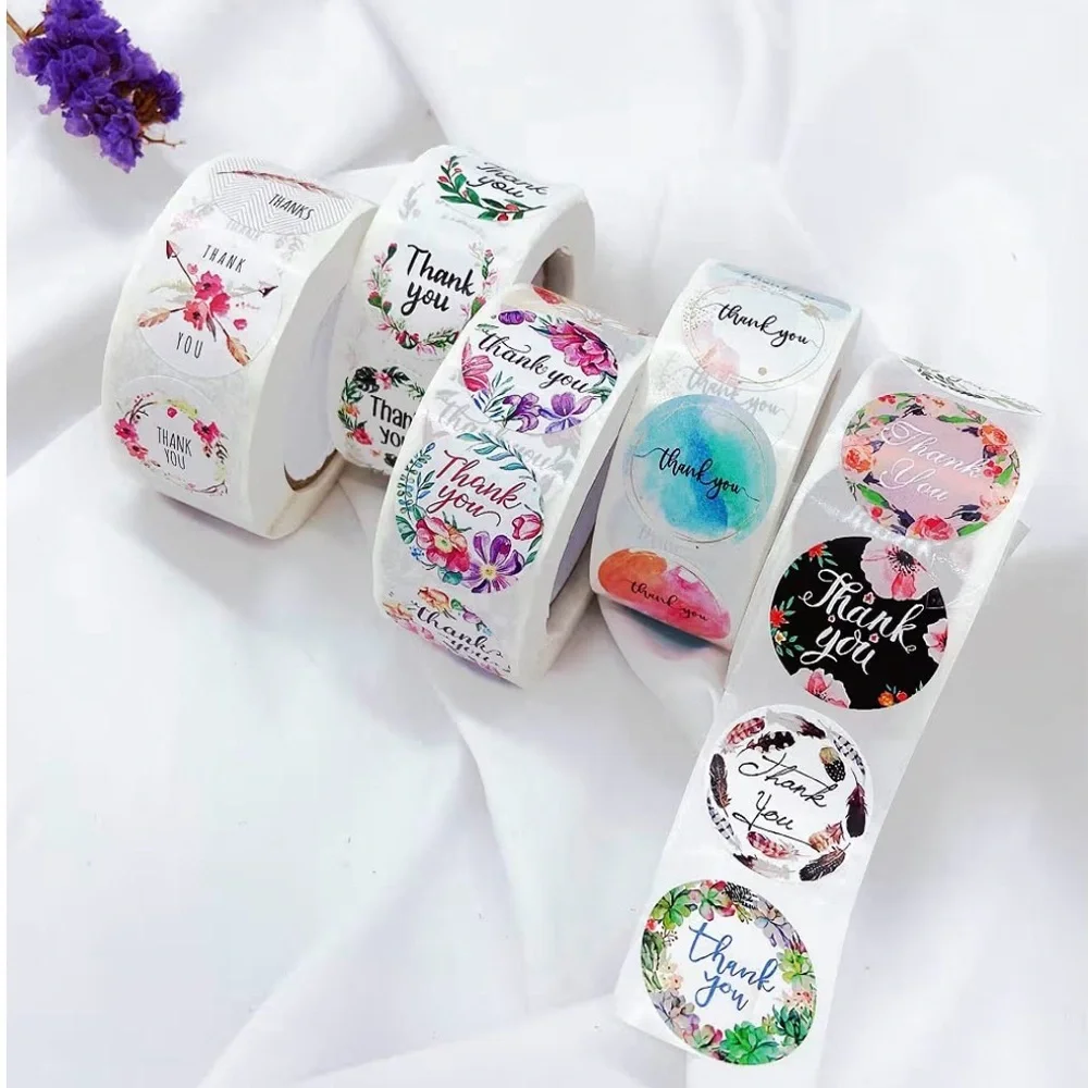 Floral Thank You Stickers Roll